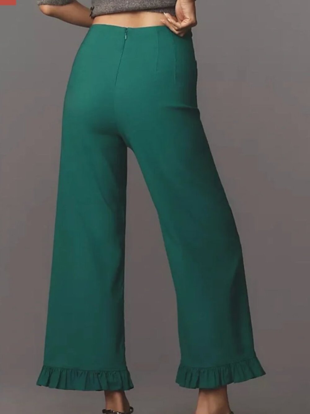 Anthropologie Maeve The Colette Ruffle-Hem Wide-Leg Pants Green Size 31